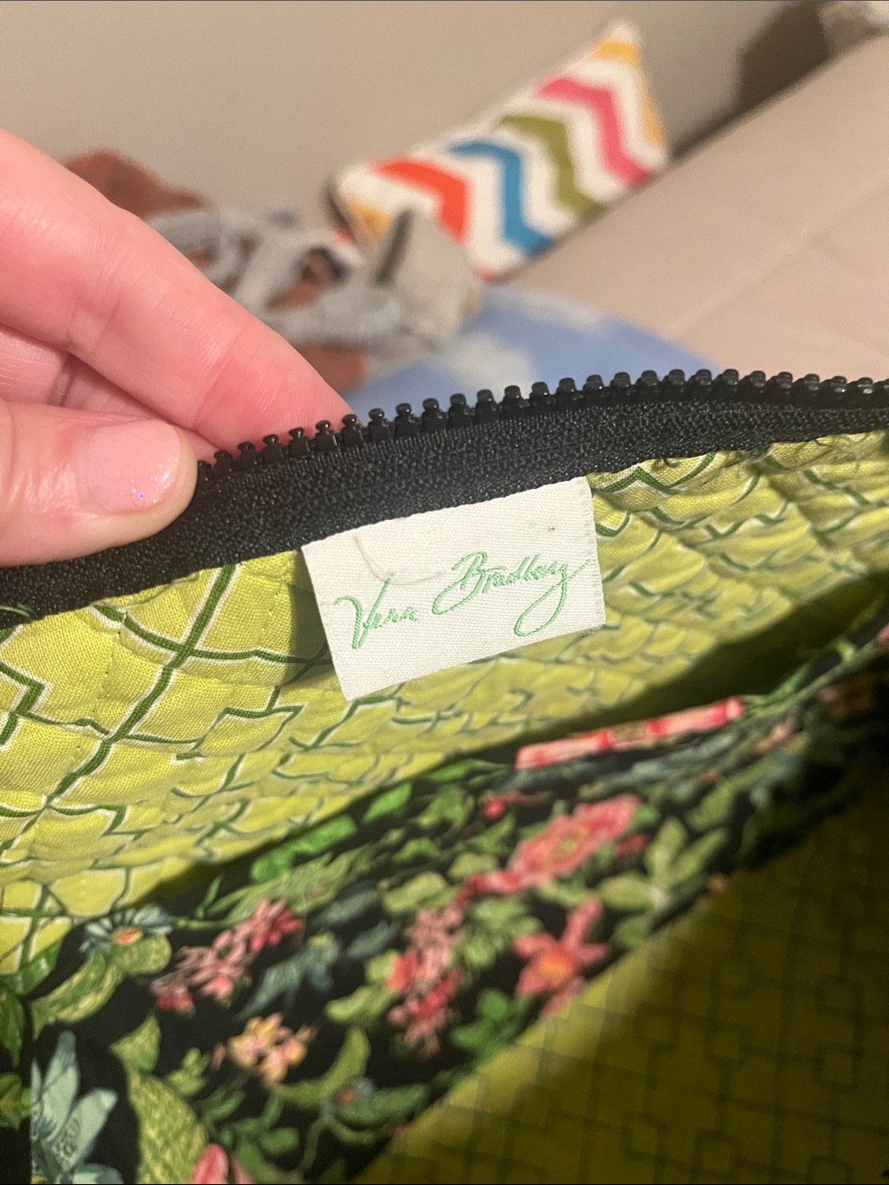 Vera Bradley Black Floral Quilted Shoulder Tote with Pink and Green Accents - Picture 3 of 4